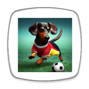 Teckel jouant au football - Magnet carré - blanc - Devant