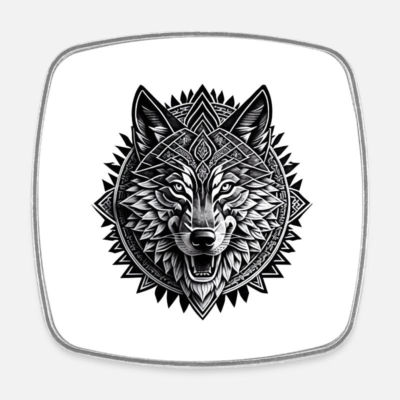 Thai Wolf Head - Square fridge magnet - white