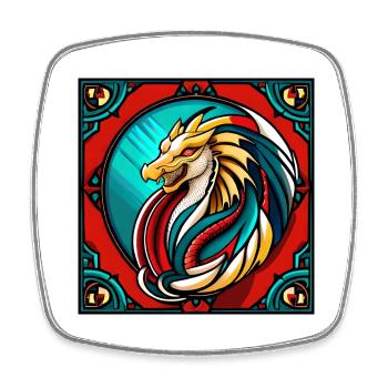 Dragon - Médiéval - Asie - Dragon chinois - Japon - Magnet carré - blanc - Devant