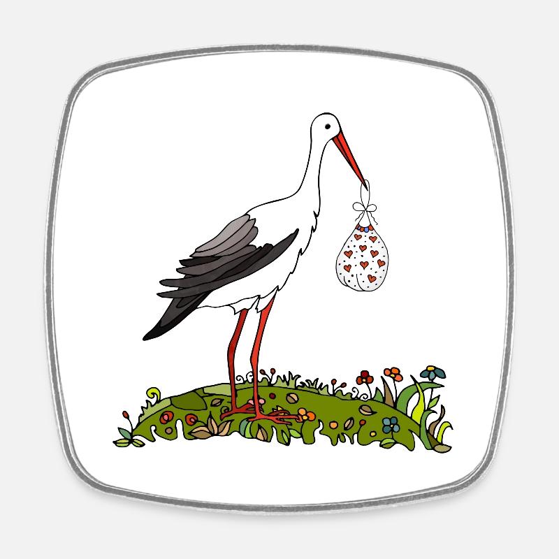 Cigogne - Magnet carré - blanc