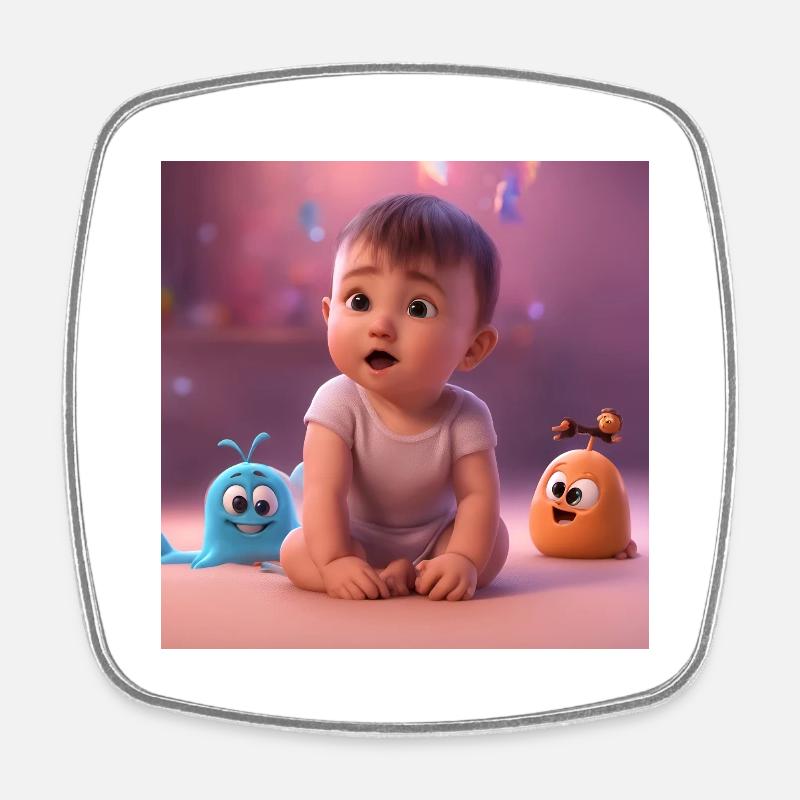 bébé mignon avec des créatures - Magnet carré - blanc