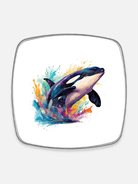 der bunte Orca-Wahl - Viereckiger Kühlschrankmagnet - Weiß