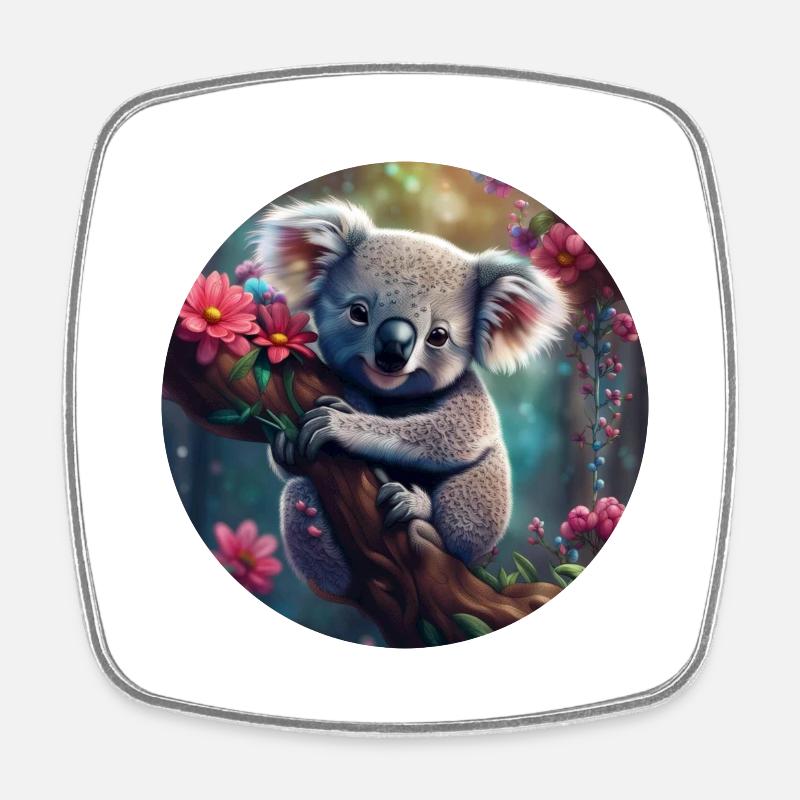 Koala ours mignon dans un arbre avec des fleurs - Magnet carré - blanc