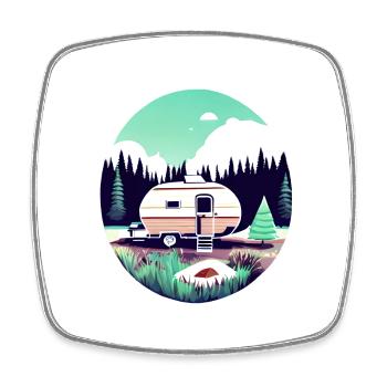 Camping Caravane Camp Tentes Cadeaux Camping-car - Magnet carré - blanc - Devant
