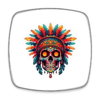 Aztec skull 002 - Square fridge magnet - white - Front