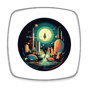 Lancement de fusée dans un style de dessin animé rétro - Magnet carré - blanc - Devant