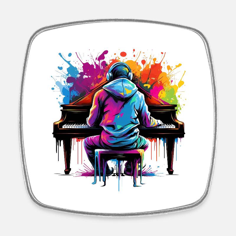 Claviériste avec casque style graffiti - Magnet carré - blanc