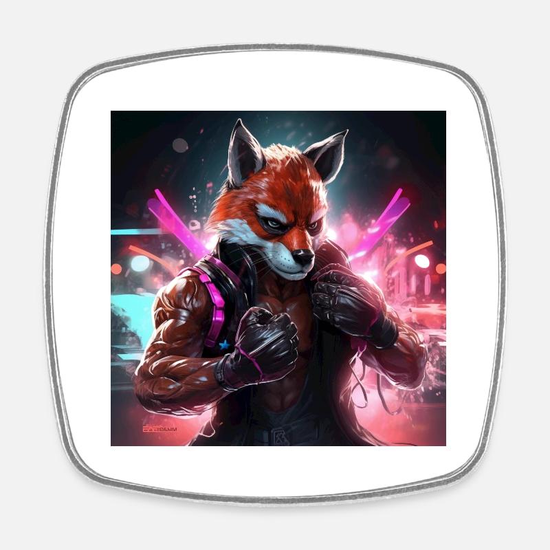 BOXING FOX - Magnet carré - blanc
