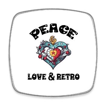 Peace love and retro - Square fridge magnet - white - Front