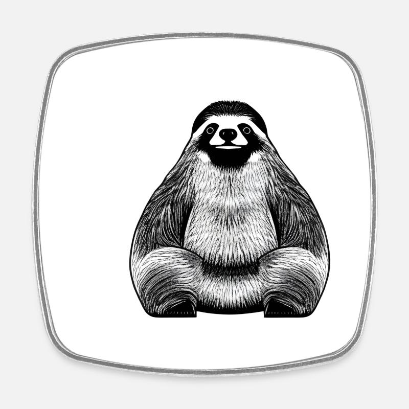 Elegant sloth design - Square fridge magnet - white