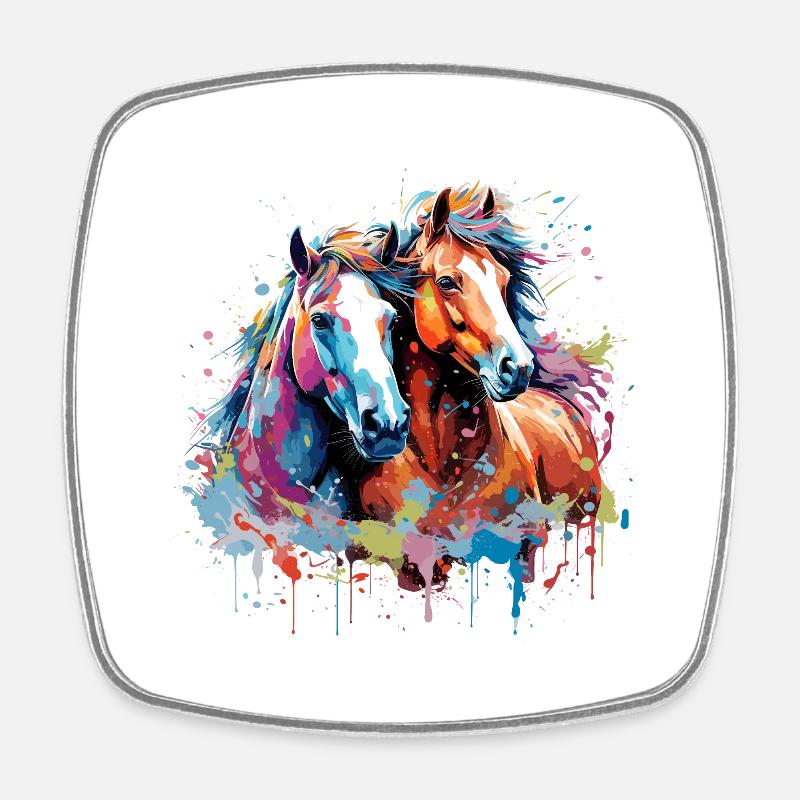 Chevaux aquarelle - Magnet carré - blanc