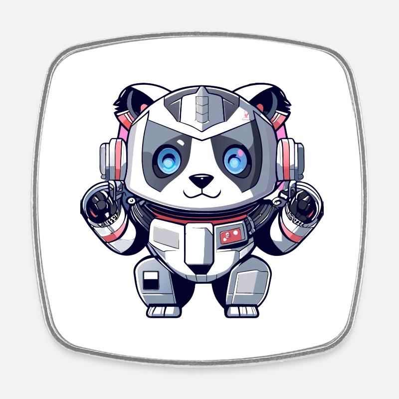 Robot Panda - Square fridge magnet - white