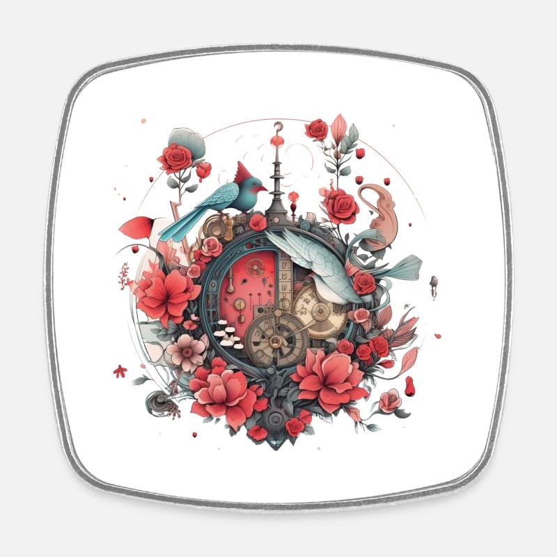 Fleurs, Design d’horloge - Magnet carré - blanc