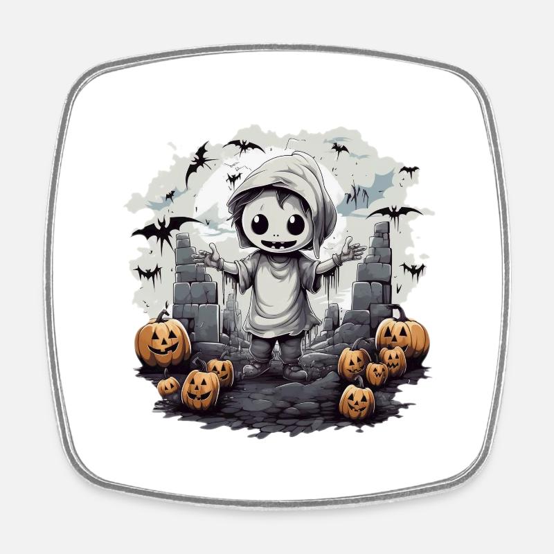 Chibi Skeleton Halloween Shirt - Square fridge magnet - white