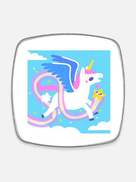 Fliegendes Einhorn - Viereckiger Kühlschrankmagnet - Weiß