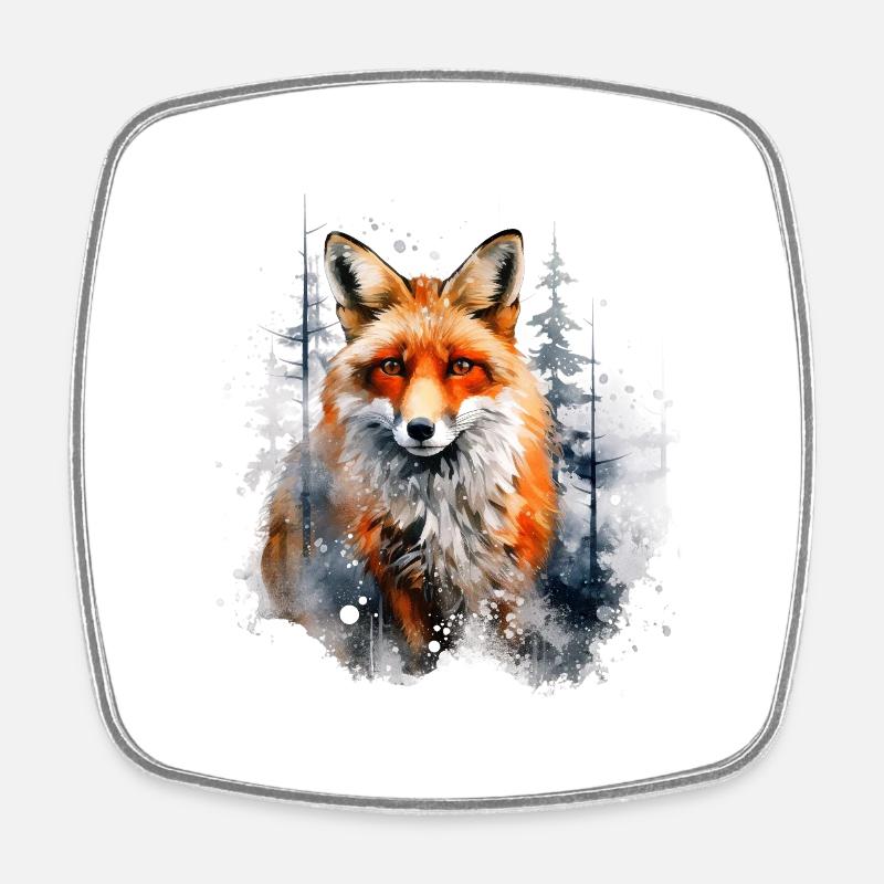 Red fox, snow - Square fridge magnet - white