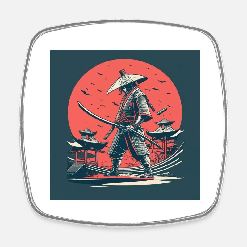 Retro Samurai - Viereckiger Kühlschrankmagnet - Weiß