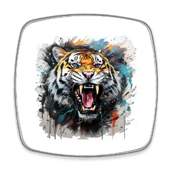 Tiger Design Tigerkopf - Viereckiger Kühlschrankmagnet - Weiß - Vorne