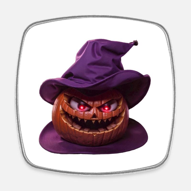 Wicked Hat Pumpkin with a charming smile 😈 - Square fridge magnet - white