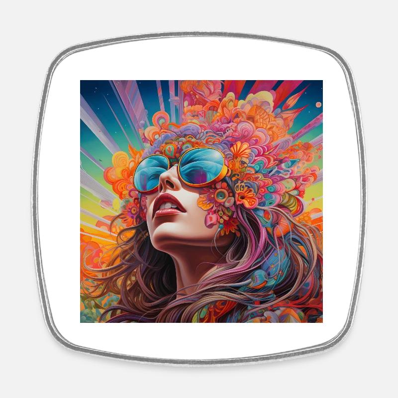 Psychedelic Girl - Square fridge magnet - white