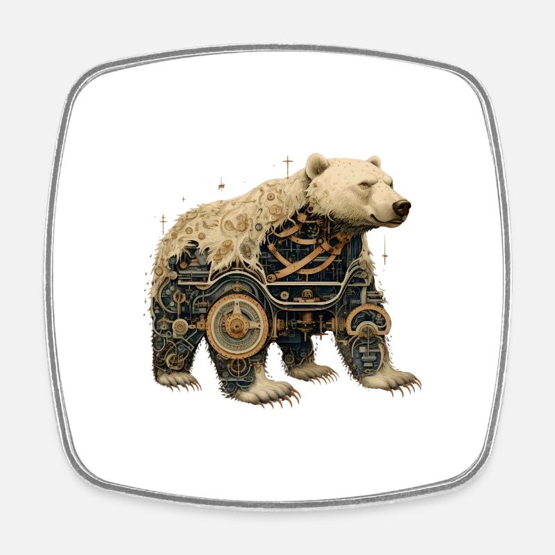 A big polar bear in steampunk look - Square fridge magnet - white