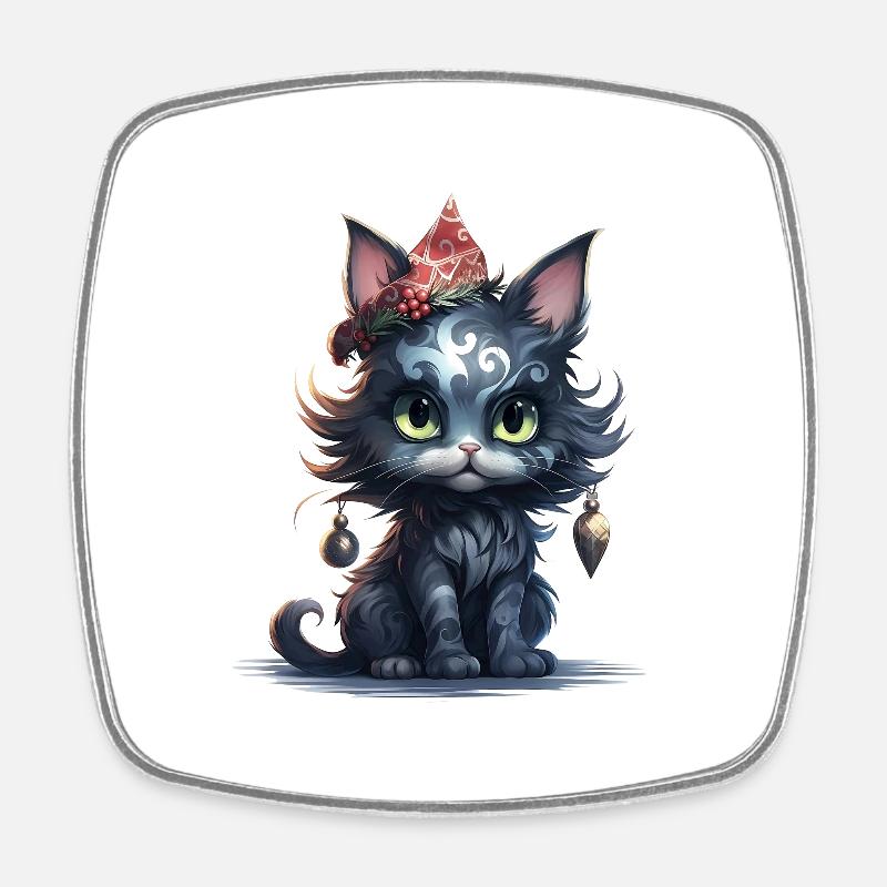 Christmas Kitten - Square fridge magnet - white