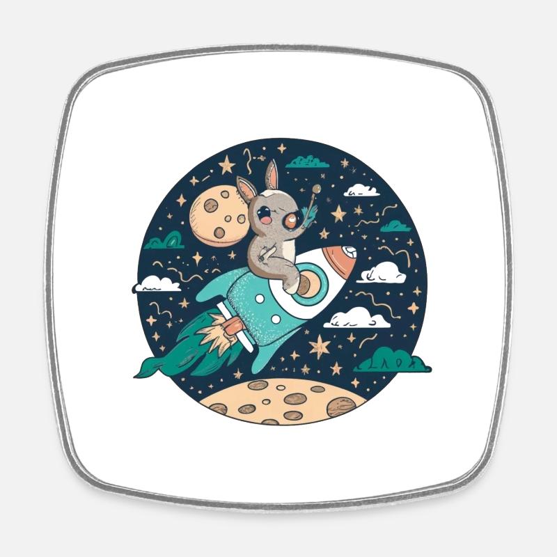 Moonbound Bunny Rocket - Magnet carré - blanc
