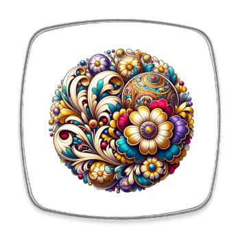 oval floral bleu et rose inspiré d'art russe - Magnet carré - blanc - Devant
