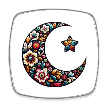 lune florale colorée inspiré d'art russe - Magnet carré - blanc - Devant
