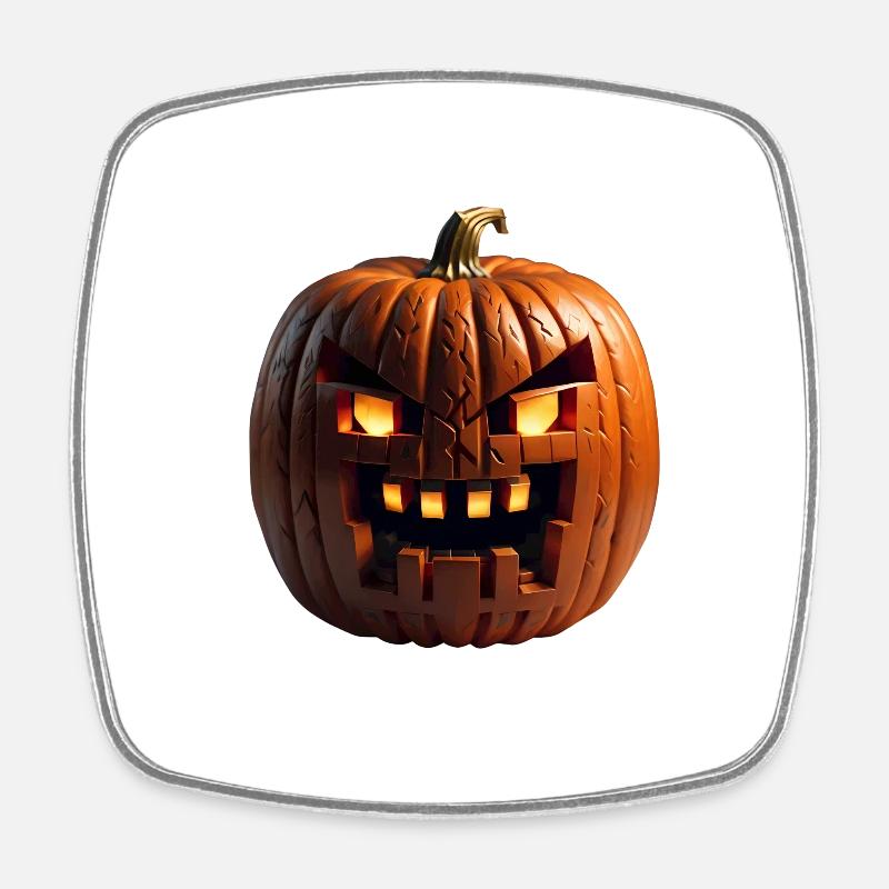 Halloween horror Evil Mine craft like Pumpkin - Square fridge magnet - white