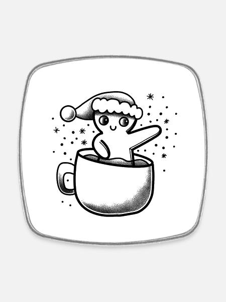 Dunkler Tattoo-Stil Lebkuchenmann Tasse - Viereckiger Kühlschrankmagnet - Weiß