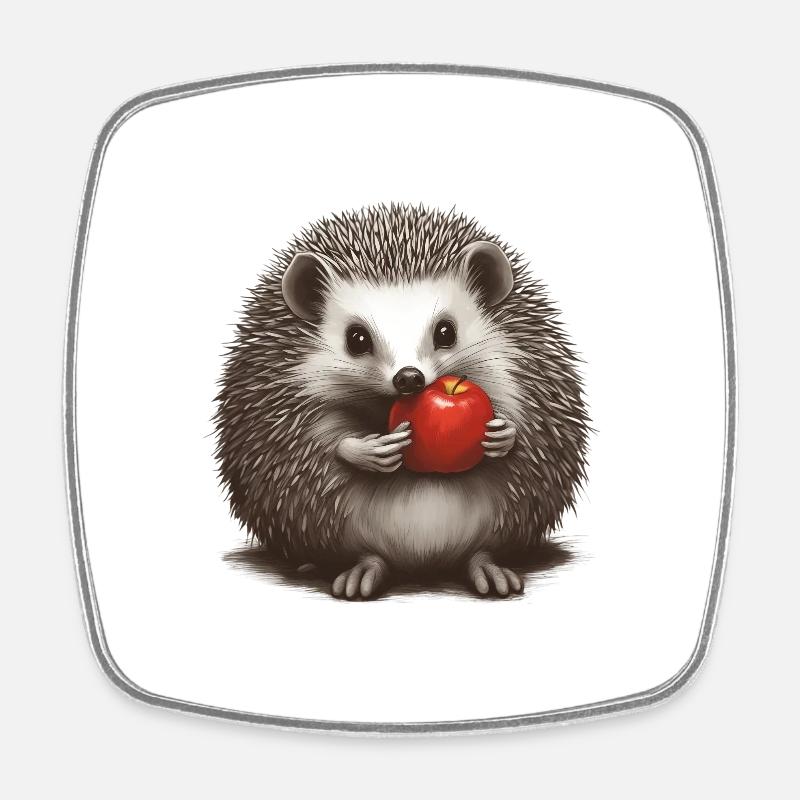 Igel mit Apfel 1 - Viereckiger Kühlschrankmagnet - Weiß