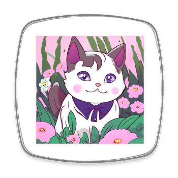 sweet animekitten in flowers - Viereckiger Kühlschrankmagnet - Weiß - Vorne