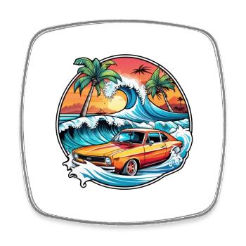 surf plage palmier soleil vacances - Magnet carré - blanc - Devant