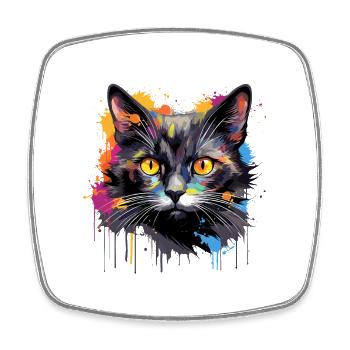 black cat - Square fridge magnet - white - Front