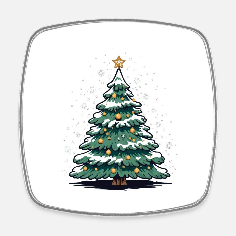 Weihnachtsbaum mit Schneeflocken - Viereckiger Kühlschrankmagnet - Weiß