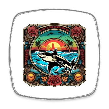 requin et coucher de soleil - Magnet carré - blanc - Devant