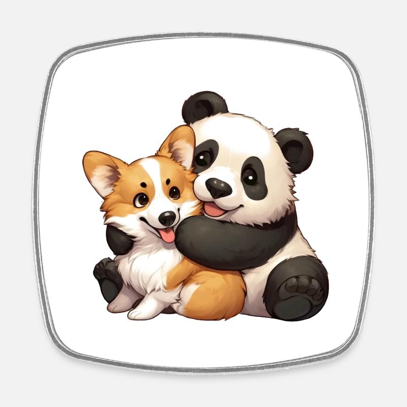 Corgi panda hug - Square fridge magnet - white
