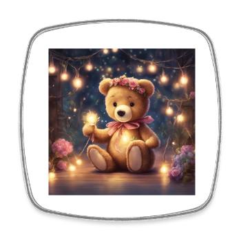 Mädchen Teddy unter Lichterketten - Viereckiger Kühlschrankmagnet - Weiß - Vorne