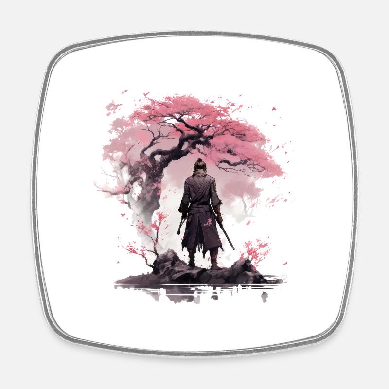 Sakura Samurai - Square fridge magnet - white