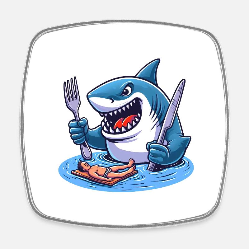 Requin affamé - Magnet carré - blanc