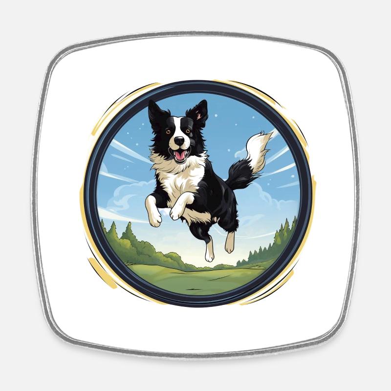 Cheerful Border Collie dog - Square fridge magnet - white