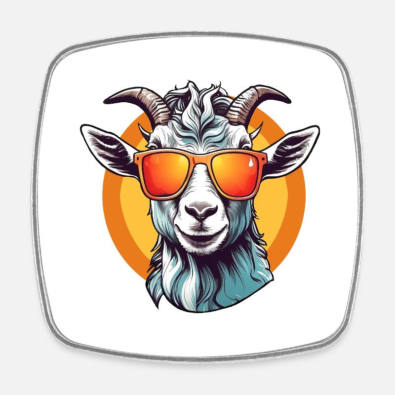 Cool Goat in Sunglasses - Square fridge magnet - white
