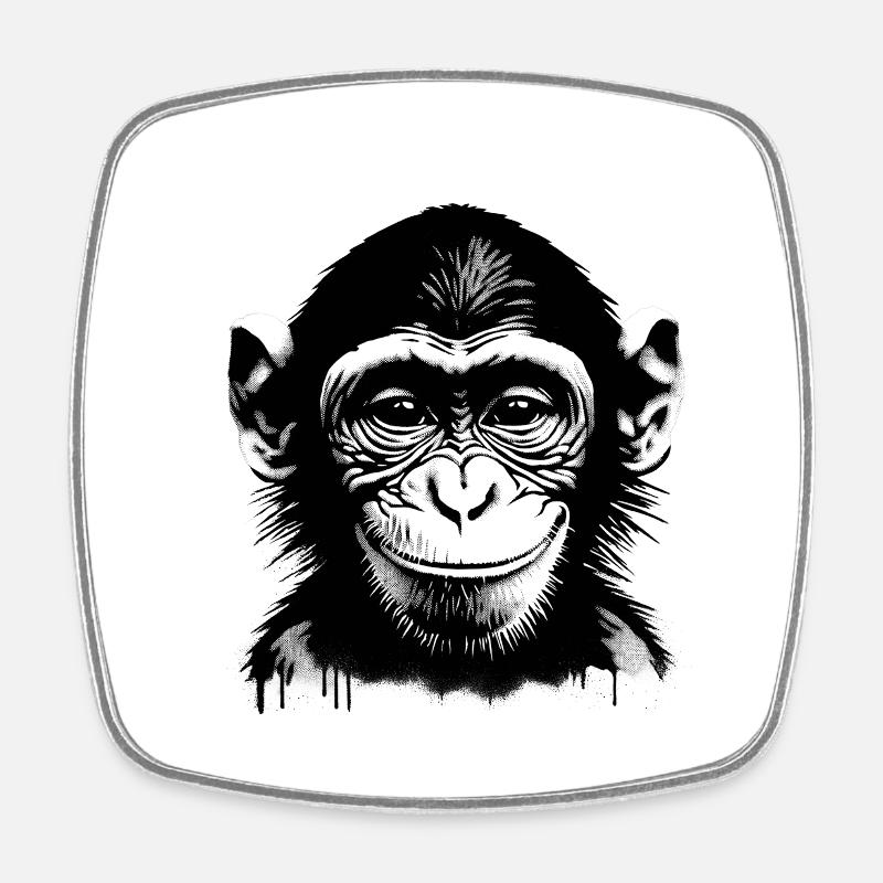 Visage de singe souriant - Magnet carré - blanc