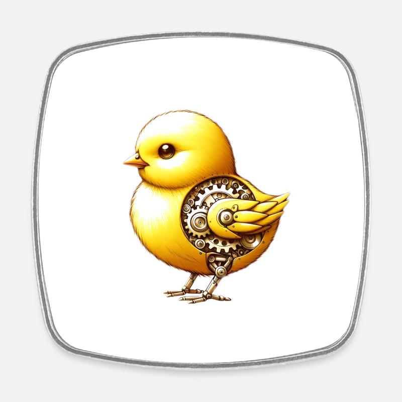 Mechanical Little Chicken - Square fridge magnet - white