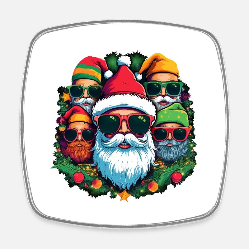 Ugly Christmas Sweater -Cool Santas - Square fridge magnet - white