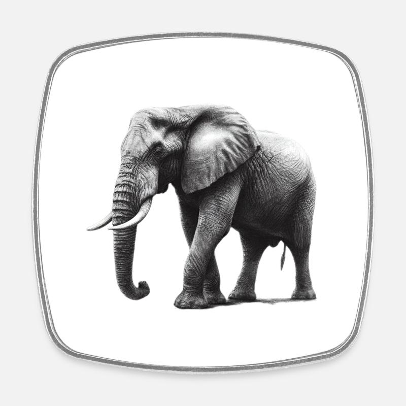 Dessiné gros éléphant gris - Magnet carré - blanc