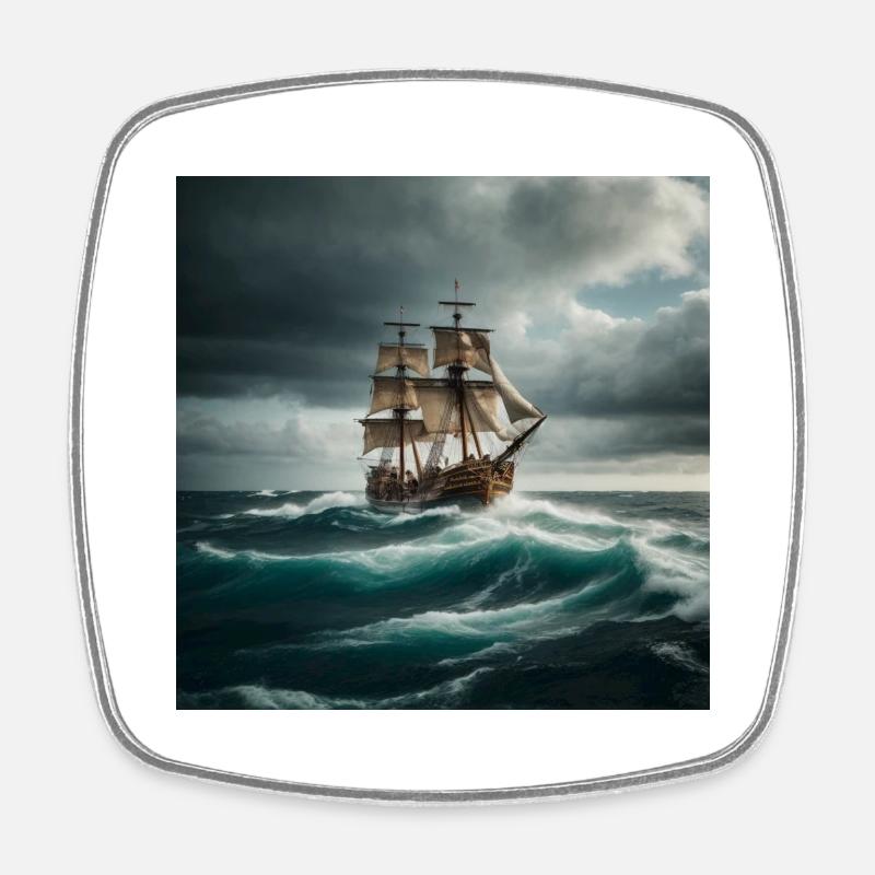 Piratenschiff - Viereckiger Kühlschrankmagnet - Weiß