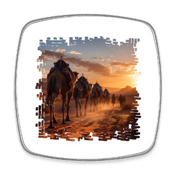 A camel caravan in the desert - Square fridge magnet - white - Front