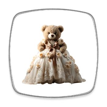 Teddy bear in wedding dress - Square fridge magnet - white - Front